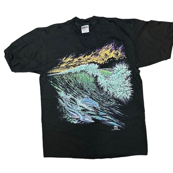 Vtg 90's Stand Out Designs 1993 Gardner Painted DOLPHINS Beach Surfer T-Shirt - Picture 1 of 7